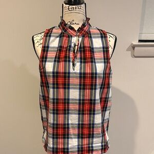 J. Crew Red and Blue Checkered Sleeveless Blouse